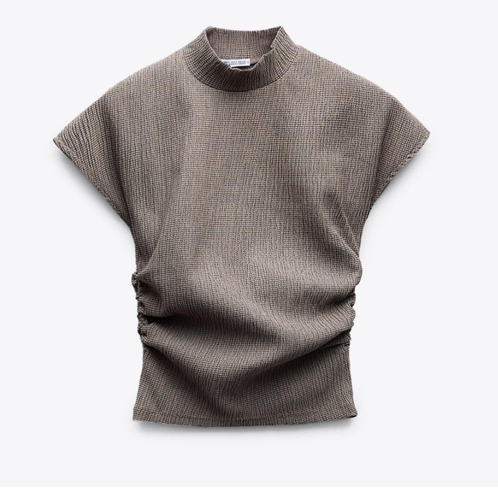 Cap sleeve sinch rouched waist mock neck crop top